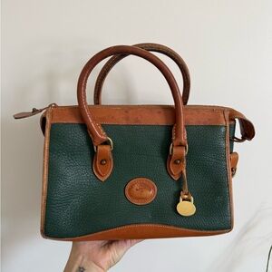 Vintage Dooney & Bourke Green and Brown Leather Handbag